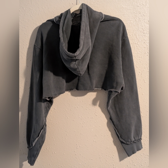 Zara Dark Grey Cropped Pullover Hoodie Sweatshirt - Picture 11 of 11